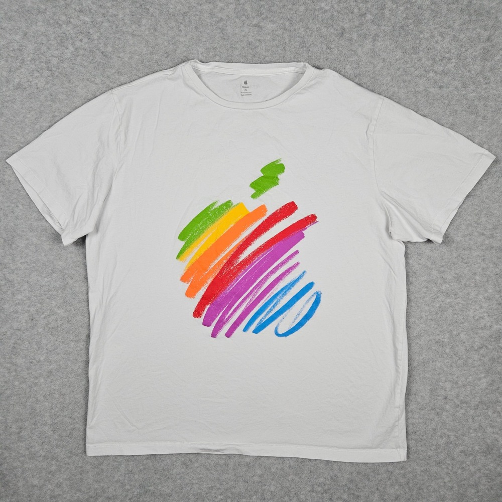 Apple (Size XL) White T-Shirt Rainbow Logo Tech 1976 Tee Single Stitch Employee